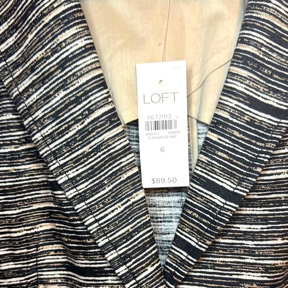 LOFT Women's Black and White Striped Jacket - Picture 2 of 7